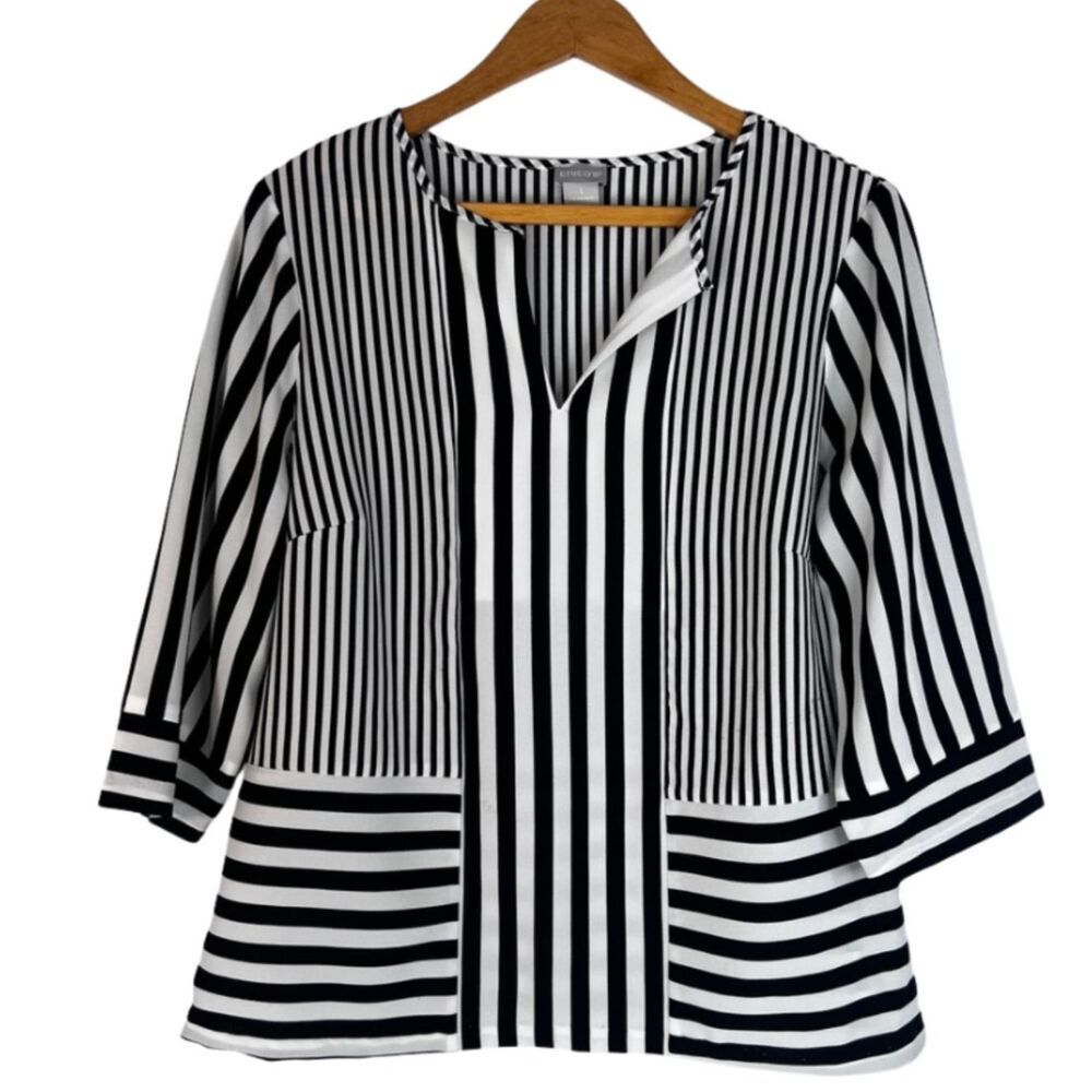 Chicos Striped Bold Vneck Blouse Statement Mixed Stripes Casual Dressy SZ 1/8-10